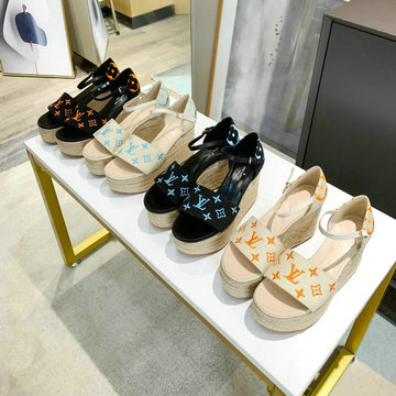 ルイヴィトン LOUISVUITTON 26-LVJ21005 2021年夏最新入荷 スターボード ライン サンダル ウェッジヒールシューズ レディース フラットフォームサンダル 厚底