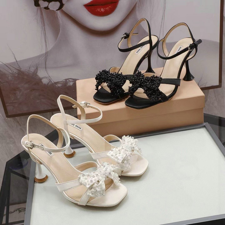 ミュウミュウ MIUMIU 26-MMJ21004　2021年夏最新入荷 サテン サンダル ハイヒールシューズ スリングバックシューズ リボン レディースシューズ