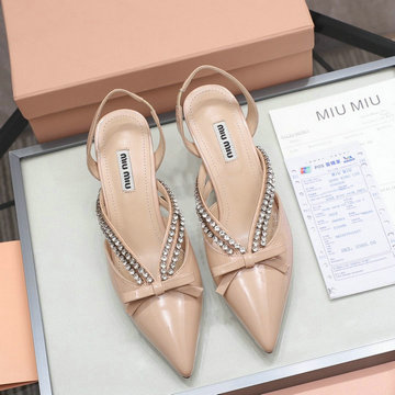 ミュウミュウ MIUMIU 26-MMJ21005P　2021年夏最新入荷 グリッター スリングバック パンプス サンダル ローヒールシューズ サマーサンダル レディースシューズ