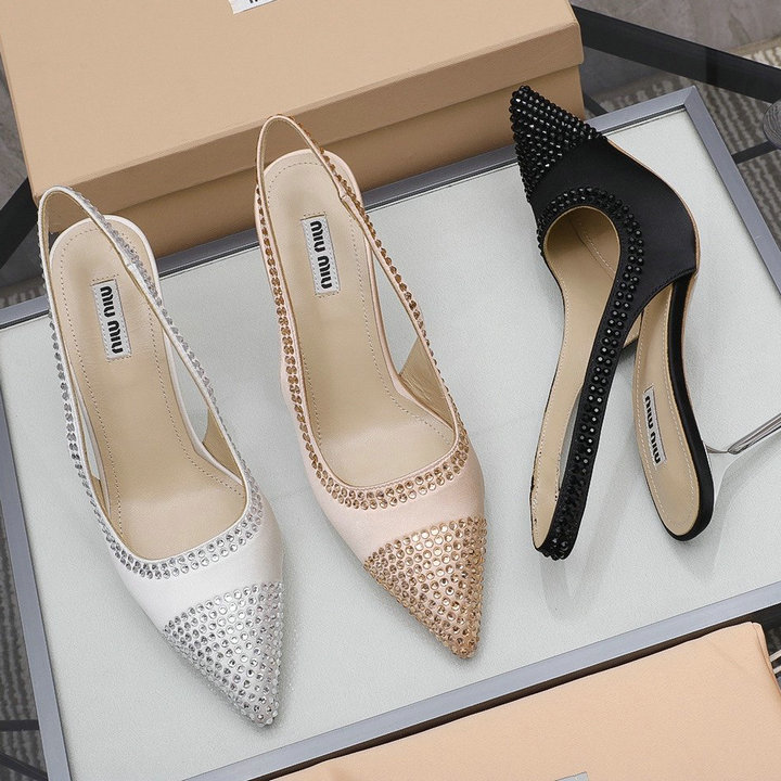 ミュウミュウ MIUMIU 26-MMJ21010　2021年夏最新入荷 ハイヒールシューズ スリングバックパンプス レディースシューズ トンガリとう