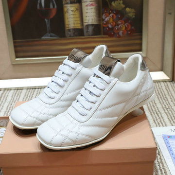 ミュウミュウ MIUMIU 26-MMJ21015L　2021年夏最新入荷 ミッドヒール スニーカー レースアップシューズ カジュアルシューズ レザー