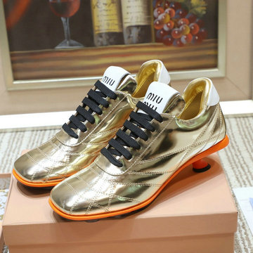 ミュウミュウ MIUMIU 26-MMJ21015SJC　2021年夏最新入荷 ミッドヒール スニーカー レースアップシューズ カジュアルシューズ レザー