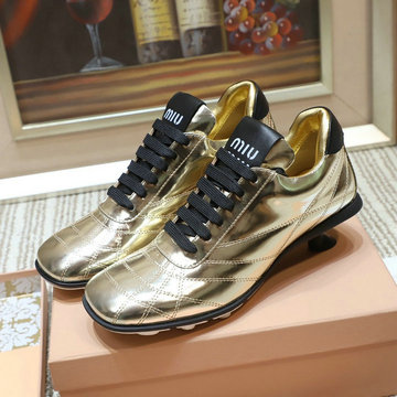 ミュウミュウ MIUMIU 26-MMJ21015SJK　2021年夏最新入荷 ミッドヒール スニーカー レースアップシューズ カジュアルシューズ レザー