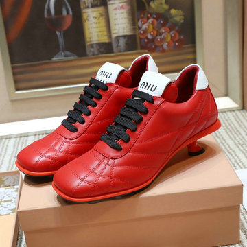商品名称：ミュウミュウ MIUMIU 26-MMJ21015SRK　2021年夏最新入荷 ミッドヒール スニーカー レースアップシューズ カジュアルシューズ レザー