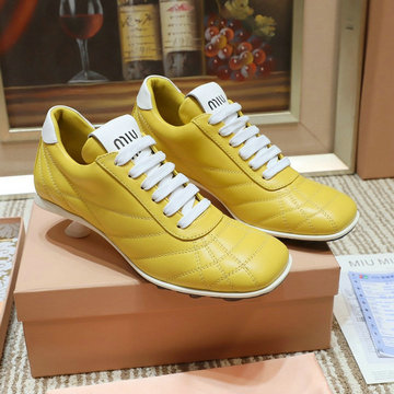 ミュウミュウ MIUMIU 26-MMJ21015SYB　2021年夏最新入荷 ミッドヒール スニーカー レースアップシューズ カジュアルシューズ レザー