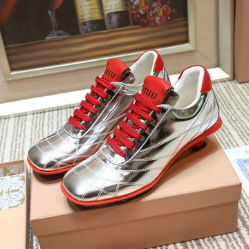 ミュウミュウ MIUMIU 26-MMJ21015SYR　2021年夏最新入荷 ミッドヒール スニーカー レースアップシューズ カジュアルシューズ レザー