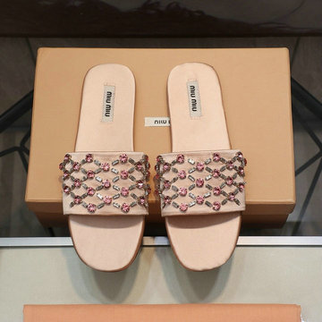 ミュウミュウ MIUMIU 26-MMJ21021P　2021年夏最新入荷 フラットミュール スリッパ スライドサンダル ぺたんこサンダル レディースシューズ