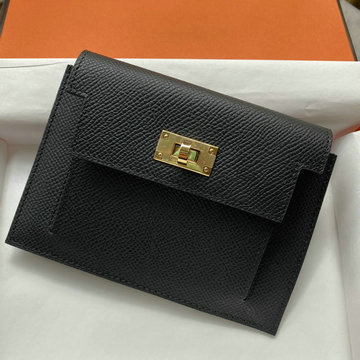 エルメスHERMES 3589-HES20006JBK  2021最新入荷 ケリー ポケット コンパクト 二つ折り短財布 ウォレット 手持ちかばん 小銭入れ ヴォーエプソン