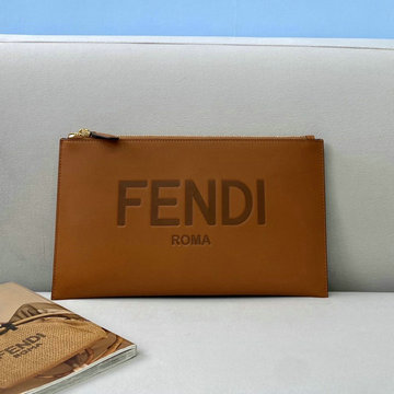 フェンディ FENDI 168-FD8370S　2021年最新入荷 フラット スリム クラッチ 手持ちかばん ストラップ付き ポーチ レディースかばん ブラウンレザー