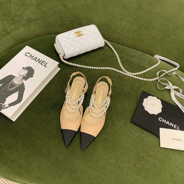 シャネル CHANEL 26-CHJ21079　2021年秋冬最新入荷 スリングバック サンダル パール付き フラットシューズ スライドサンダル カジュアルシューズ レディースシューズ