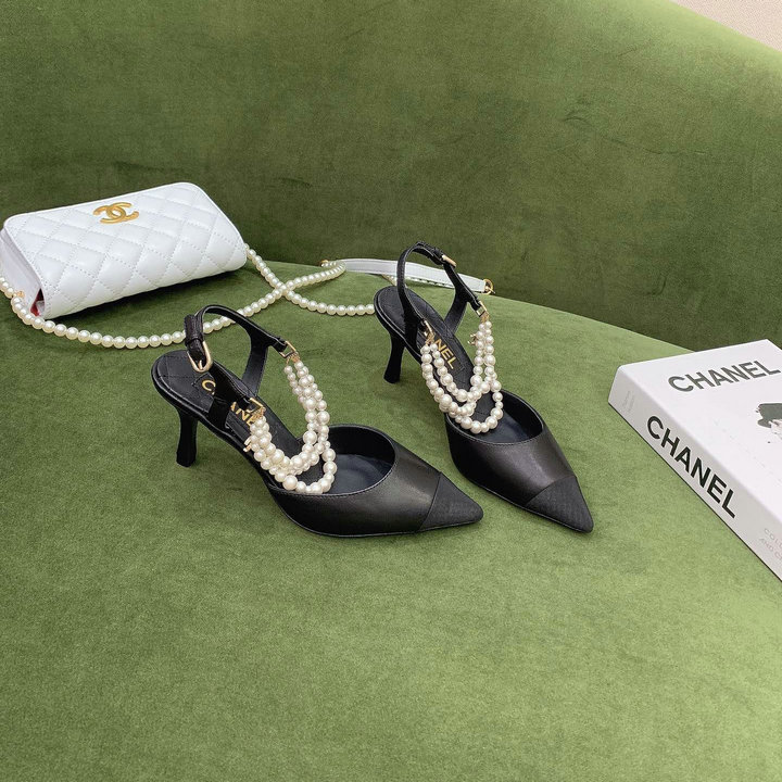 シャネル CHANEL 26-CHJ21080　2021年秋冬最新入荷 スリングバック サンダル パール付き ハイヒールシューズ スライドサンダル カジュアルシューズ レディースシューズ