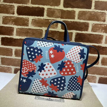 グッチ GUCCI 057-GG630542YQL　2021年最新入荷 チルドレンズ ストロベリー スター トートバッグ ハンドバッグ 2way ショルダーバッグ キャンパス
