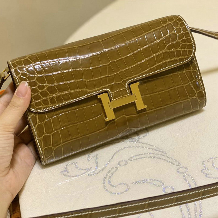 エルメス HERMES 063-H709EPJQG　2021年最新入荷 コンスタンス ポケット 斜め掛け ショルダーバッグ ロングウォレット クロスボディバッグ レディースかばん クロコ革