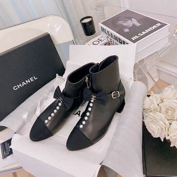 商品名称：シャネル CHANEL 26-CHJ21065　2021年秋冬最新入荷 ショートブーツ リボン付き ローヒールシューズ レディースシューズ カジュアルシューズ カーフレザー