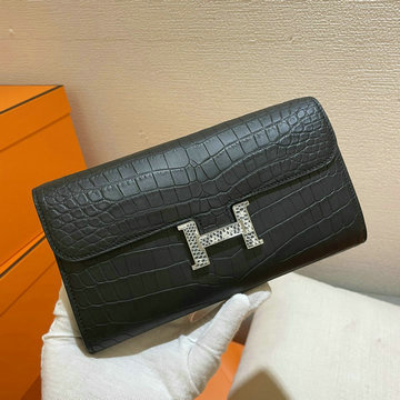 エルメス HERMES 063-H709ENXBK　2022年最新入荷 コンスタンス ポケット ロングウォレット 手持ちかばん クラッチバッグ クロコ革