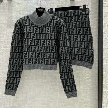 商品名称：フェンディ FENDI MS-TZFD22003　2022年秋冬最新入荷 タイトスカート FFクロシェ カシミア スカート スーツ ロングスリーブ クルーネックセーター セットアップ