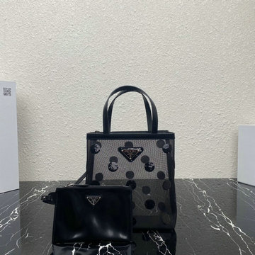 商品名称：プラダ PRADA 025-PD1BG417BK　2022年最新入荷 スモール ポルカドット メッシュ トートバッグ トップハンドルバッグ ハンドバッグ レディースかばん ファスナー付ーチ付き