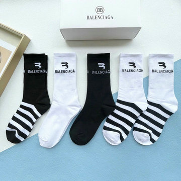 バレンシアガ BALENCIAGA AN-WZBA22001　2022年最新入荷 Sporty B Tennis Socks スポーティ B テニス ソックス ハイソックス 1箱5足セット