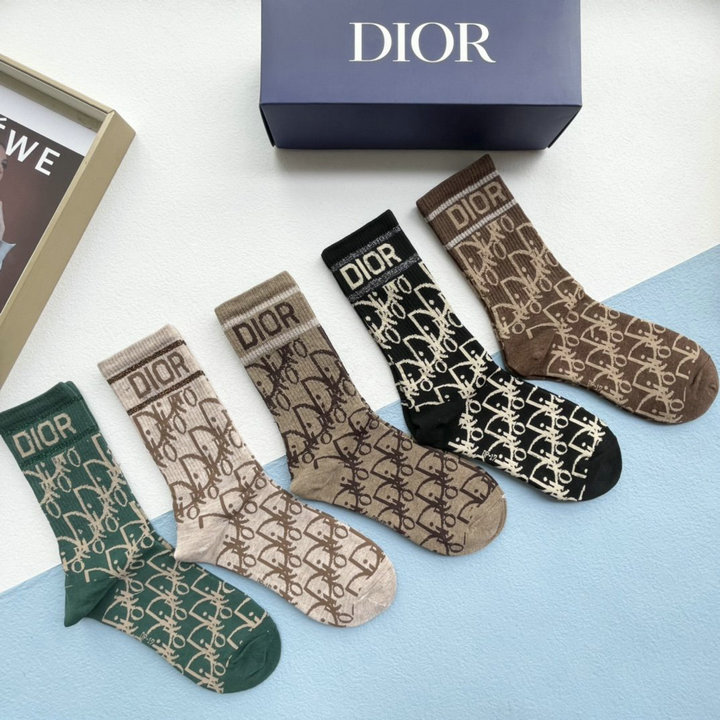 クリスチャンディオール CHRISTIAN DIOR AN-WZCD22002　2022年最新入荷 Sporty Tennis Socks スポーティー テニス ソックス ハイソックス 1箱5足セット