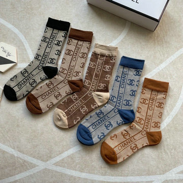 商品名称：シャネル CHANEL AN-WZCH22002　2022年最新入荷 Sporty Tennis Socks スポーティー テニス ソックス ハイソックス 1箱5足セット コットン