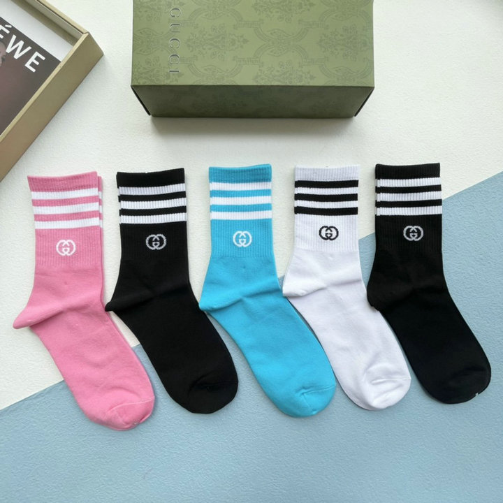 グッチ GUCCI AN-WZGG22004　2022年最新入荷 Sporty Tennis Socks スポーティー テニス ソックス ハイソックス 1箱5足セット コットン