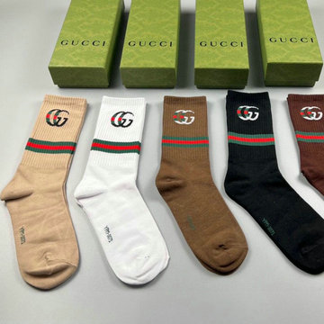 グッチ GUCCI AN-WZGG22009　2022年最新入荷 Sporty Tennis Socks スポーティー テニス ソックス ハイソックス 1箱5足セット コットン