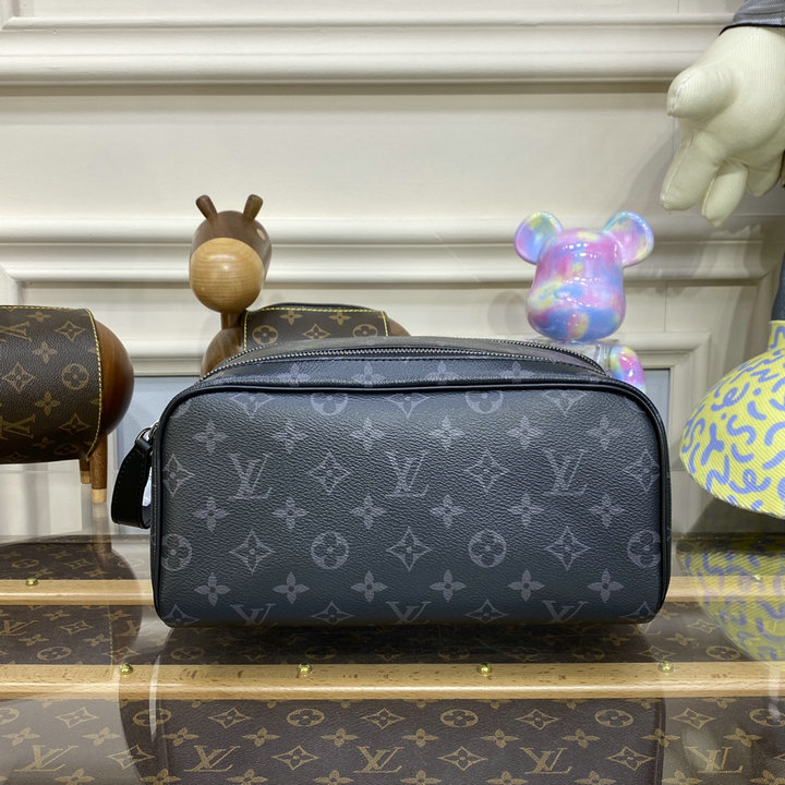 ルイヴィトン LOUISVUITTON 2022年最新入荷 ドップ キット 手持ちかばん 洗面具収納 ポーチ ダブルファスナー開閉式 モノグラム エクリプス キャンバス