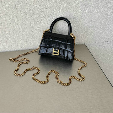 バレンシアガ BALENCIAGA 99-BA664676EJBK　2022年最新入荷 アワーグラスシェイプ スモール トップハンドルバッグ トートバッグ 2way ショルダーバッグ