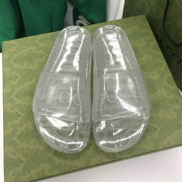 グッチ GUCCI 26-GGJ22029　2022年夏最新入荷 ロゴ付き ウィメンズ スライドサンダル クリアラバー スリッパ ミドルヒール 厚底 男女兼用