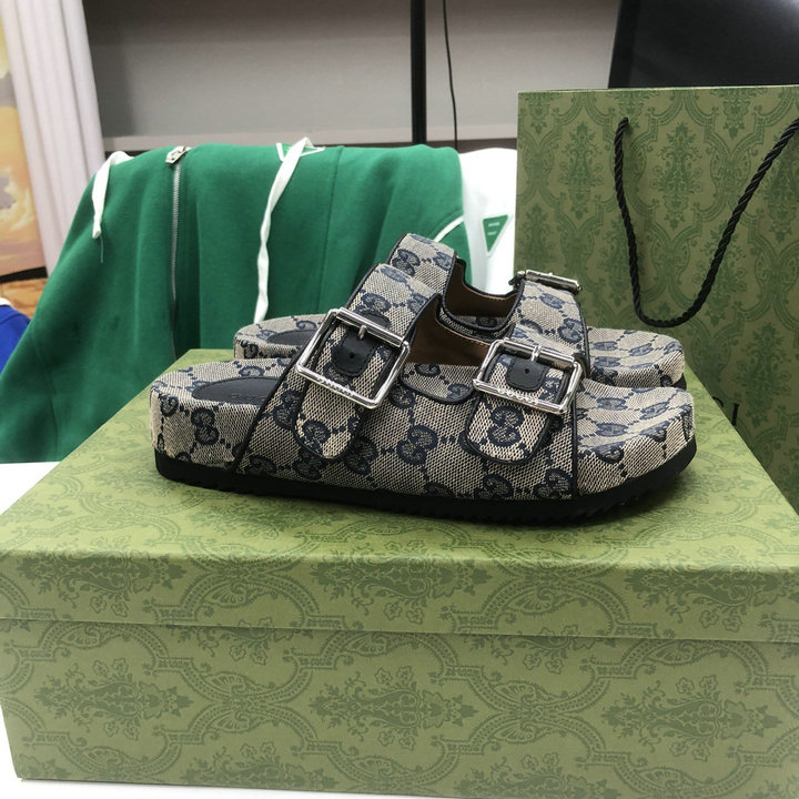 グッチ GUCCI 26-GGJ22031　2022年夏最新入荷 ウィメンズ スライドサンダル プラットフォーム 厚底 ビーチサンダル スリッパ ミュール 男女兼用 キャンパス