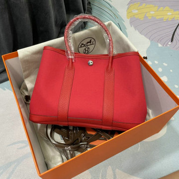 エルメスHERMES 063-H6003BQRD　2022最新入荷 ガーデンパーティー トートバッグ ハンドバッグ ショッピングバッグ キャンパス TCレザー