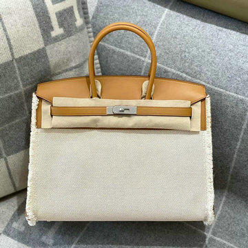 エルメスHERMES 063-HBK35BSYYL　2022最新入荷 バーキン 35 トップハンドルバッグ トートバッグ ハンドバッグ レディースかばん キャンパス SWIFT革