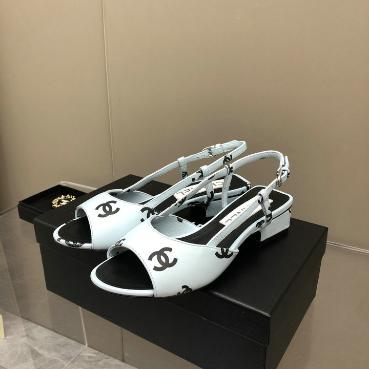 シャネル CHANEL 26-CHJ22016L　2022年春夏最新入荷 スリングバック ローヒールサンダル サマーサンダル ビーチサンダル レディースシューズ カーフレザー