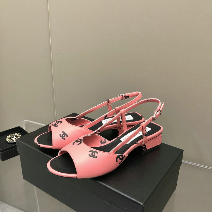 シャネル CHANEL 26-CHJ22016X　2022年春夏最新入荷 スリングバック ローヒールサンダル サマーサンダル ビーチサンダル レディースシューズ カーフレザー
