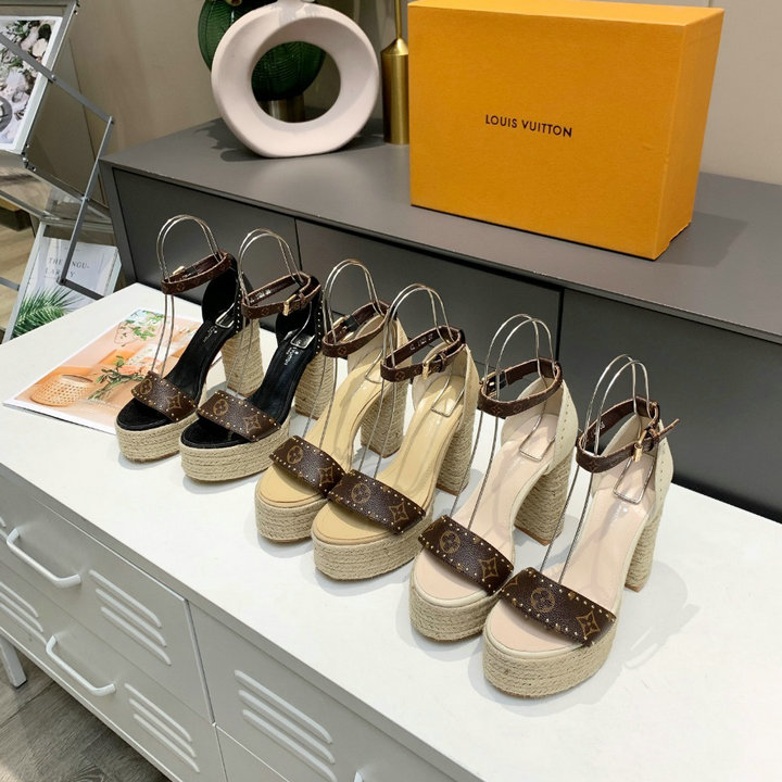商品名称：ルイヴィトン LOUISVUITTON 26-LVJ22031　2022年最新入荷 ハイヒールサンダル スクエア ロープヒール レディースシューズ スプリングバック ハイヒールシューズ