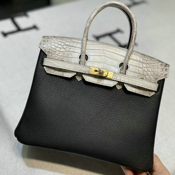 エルメス HERMES 063-HBK25TEWPJKB　2022年最新入荷 バーキンバッグ トップハンドルバッグ トートバッグ ハンドバッグ レディースかばん TOGO革 クロコ革