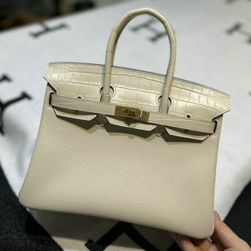 商品名称：エルメス HERMES 063-HBK25TEWQJBK　2022年最新入荷 バーキンバッグ トップハンドルバッグ トートバッグ ハンドバッグ レディースかばん TOGO革 クロコ革