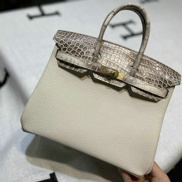 エルメス HERMES 063-HBK25TEWQJNB　2022年最新入荷 バーキンバッグ トップハンドルバッグ トートバッグ ハンドバッグ レディースかばん TOGO革 クロコ革