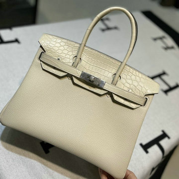 商品名称：エルメス HERMES 063-HBK30TENQYNB　2022年最新入荷 バーキンバッグ トップハンドルバッグ トートバッグ ハンドバッグ レディースかばん TOGO革 クロコ革