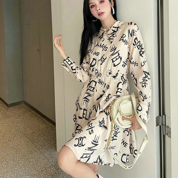 商品名称：セリーヌ CELINE MS-KQCE22003　2022最新入荷 ルーズドレス CELINEグランジュプリント ワンピース ロングスリーブ スカート