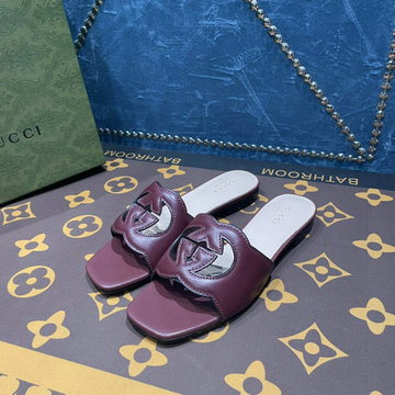 グッチ GUCCI 26-GGJ22044PPJ　2022年最新入荷 インターロッキングG カットアウト ウィメンズ スライドサンダル フラットミュール レディースシューズ 靴