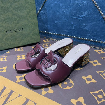 グッチ GUCCI 26-GGJ22044ZPJ　2022年最新入荷 インターロッキングG カットアウト ウィメンズ スライドサンダル ローヒールミュール レディースシューズ 靴