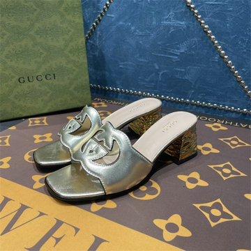 グッチ GUCCI 26-GGJ22044ZPQ　2022年最新入荷 インターロッキングG カットアウト ウィメンズ スライドサンダル ローヒールミュール レディースシューズ 靴