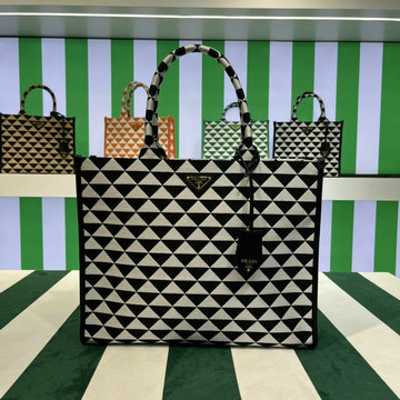 プラダ PRADA GH-PD1BA356BWBK　2022年最新入荷 シンボル ジャカードファブリック ラージハンドバッグ トートバッグ トップハンドルバッグ レディースかばん