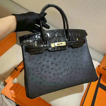 エルメス HERMES 063-HBK30TEJBK　2022最新入荷 バーキンバッグ トップハンドルバッグ トートバッグ ハンドバッグ レディースかばん クロコ革 オーストリッチ革