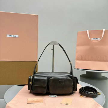ミュウミュウ MIUMIU 99-MM5546BK 2023最新入荷 ホーボーバッグ トートバッグ ハンドバッグ 2way 肩掛け ショルダーバッグ クロスボディバッグ
