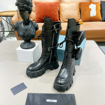 商品名称：プラダ PRADA 26-PDJ23024GP 2023年秋冬最新入荷 マーティンブーツ ロングブーツ 厚底 レースアップシューズ レディースシューズ
