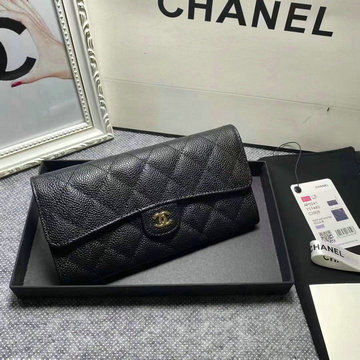 シャネル CHANEL  CC-CH0241QJBK 2023年最新入荷 クラシック フラップ ウォレット 三つ折り長財布 小銭入れ コインケース キャビアスキン カードポケット