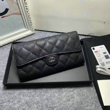 シャネル CHANEL CC-CH0241QYBK 2023年最新入荷 クラシック フラップ ウォレット 三つ折り長財布 小銭入れ コインケース キャビアスキン カードポケット