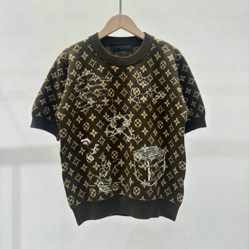 商品名称：ルイヴィトン LOUISVUITTON XG-MYLV23015 2023年秋冬最新入荷 モノグラムエンブロイダード ショートスリーブ セーター クルーネック ウールニット